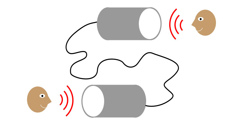illustration of people talking thru two cans and a string
