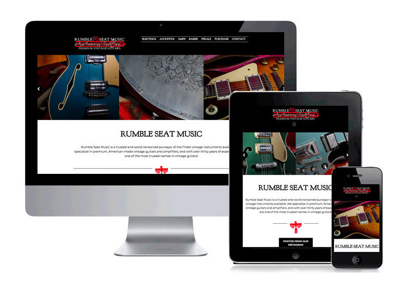 Rumble Seat Music website on three device sizes